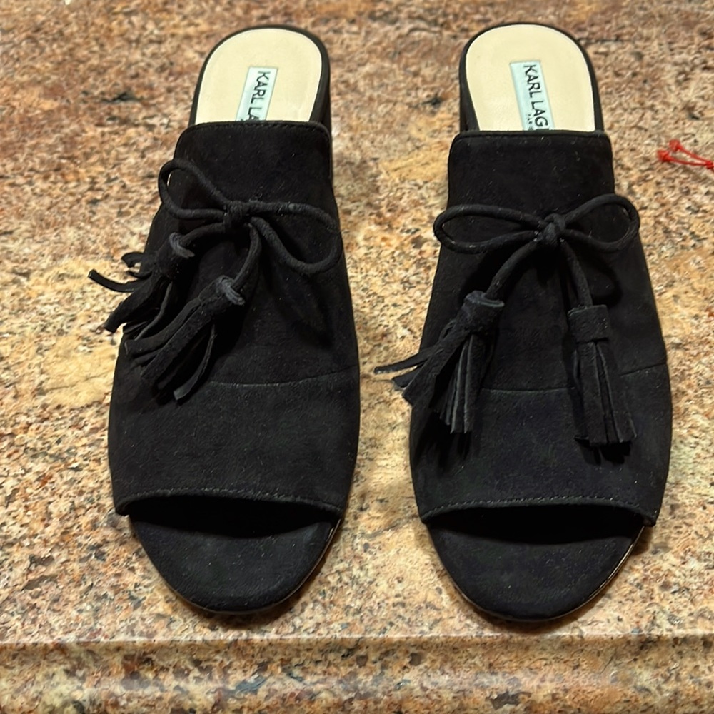 Karl Lagersfield  black suede sandals